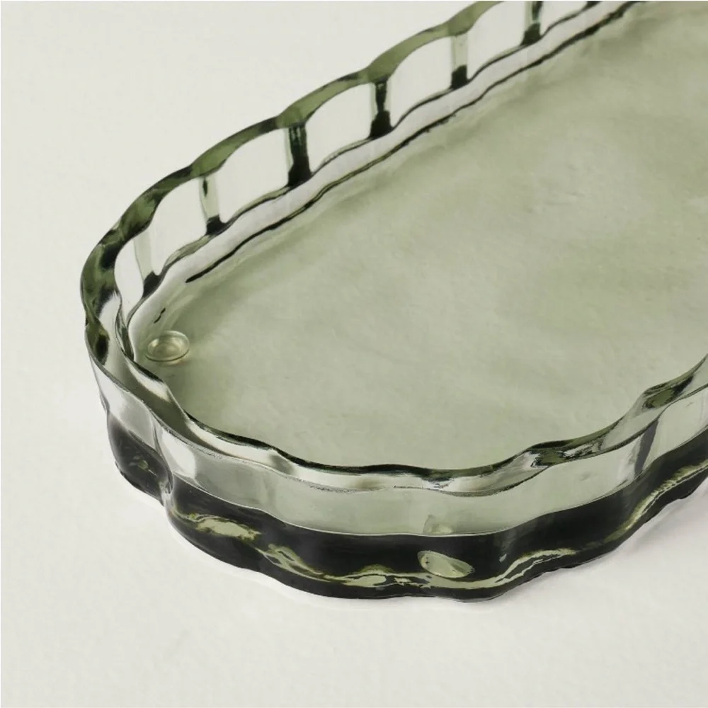Hearth &Hand Magnolia Fluted Glass Bathroom Tray Light Green